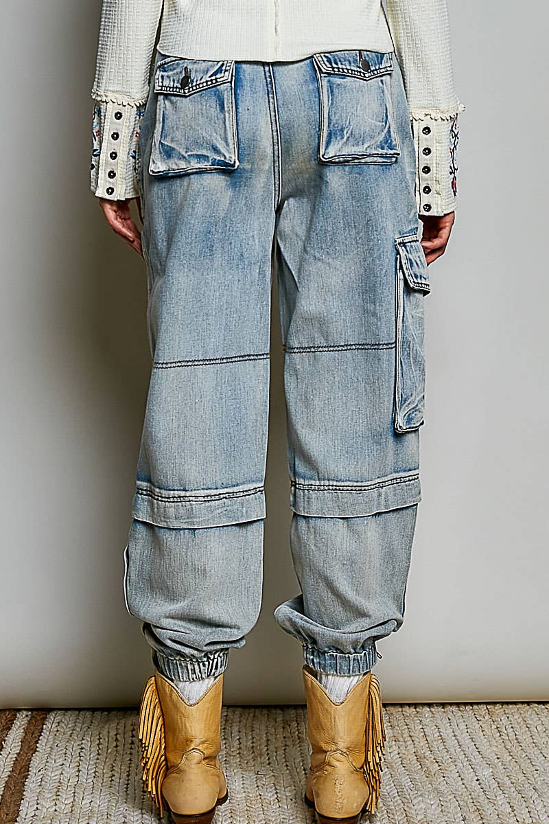 Cargo Drawstring Waist Baggy Denim Joggers