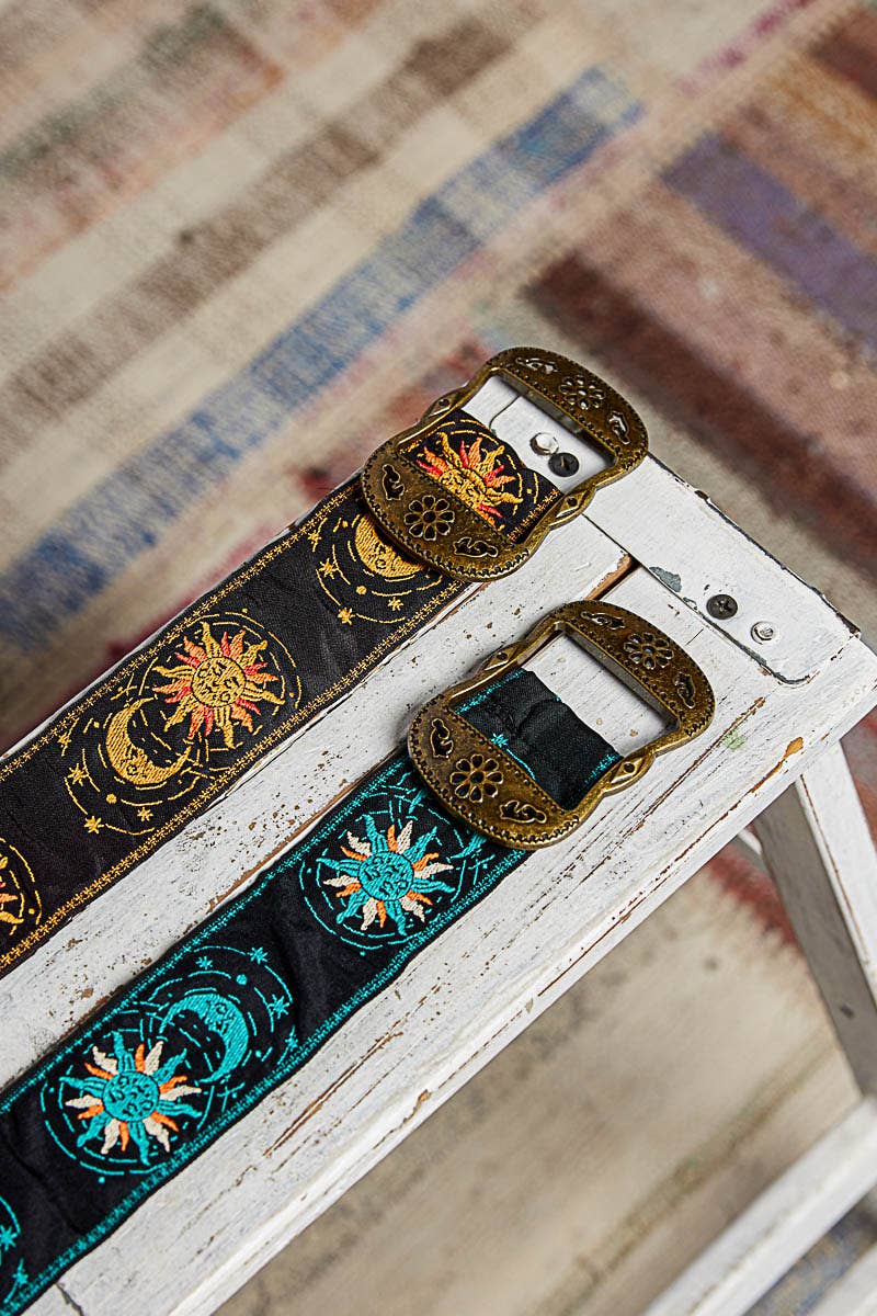 Celestial Embroidered Boho Belt Metal Buckle