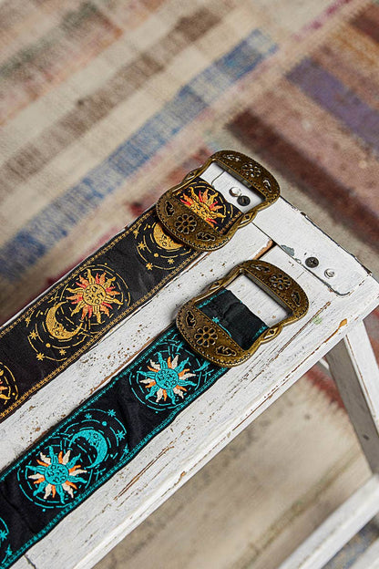 Celestial Embroidered Boho Belt Metal Buckle