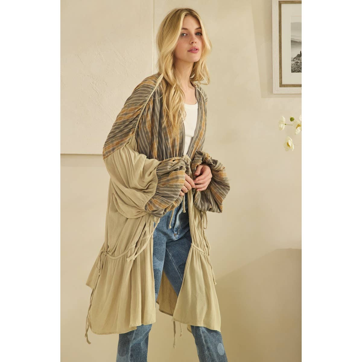 FRONT TIE DRAWSTRING CLOSURE DUSTER