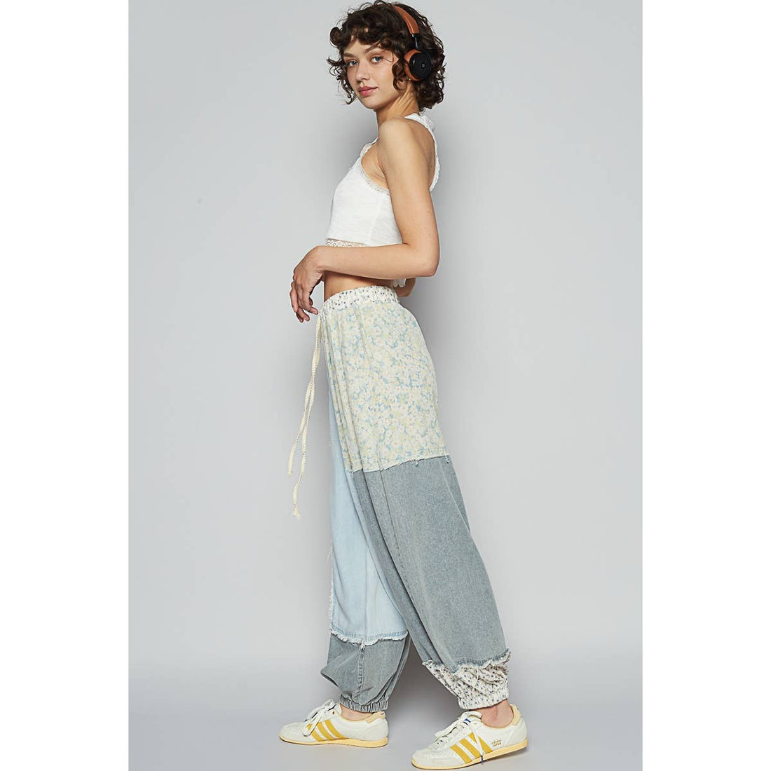 Adjustable Waistband Contrast  Pants