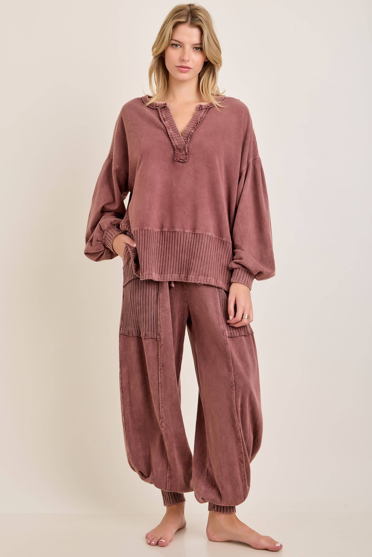 Zen Mineral Washed Ribbed Lounge Balloon Pants