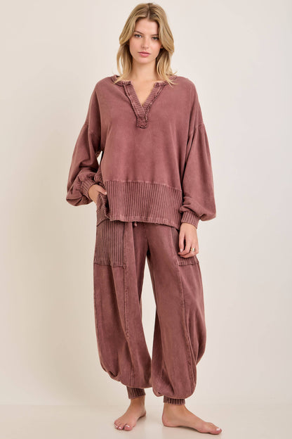 Zen Mineral Washed Ribbed Lounge Balloon Pants