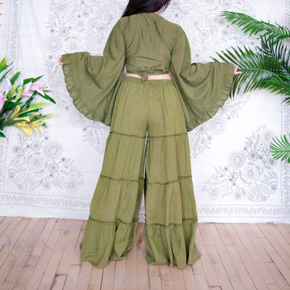 Cotton Flowy Tiered Pant with Ruffle Sleeve Set