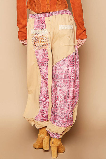 Floral print patchwork twill Jogger pants