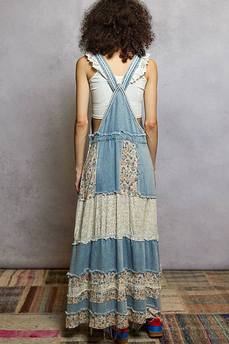 Front Pocket Floral Contrast Dress