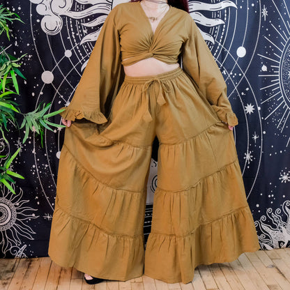 Cotton Flowy Tiered Pant with Ruffle Sleeve Set
