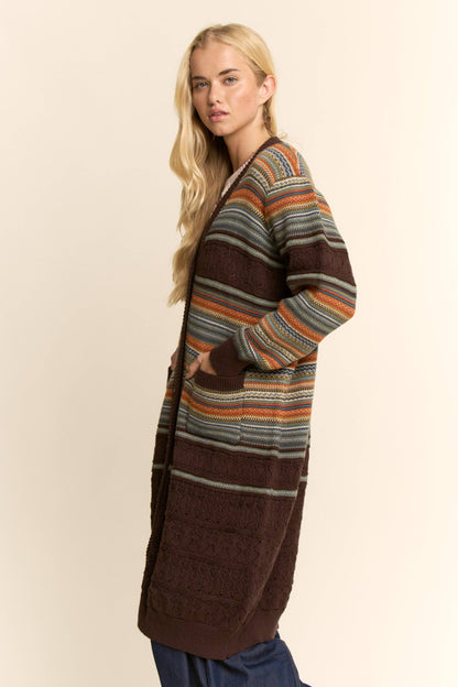 Striped Pointelle Knit Duster Cardigan
