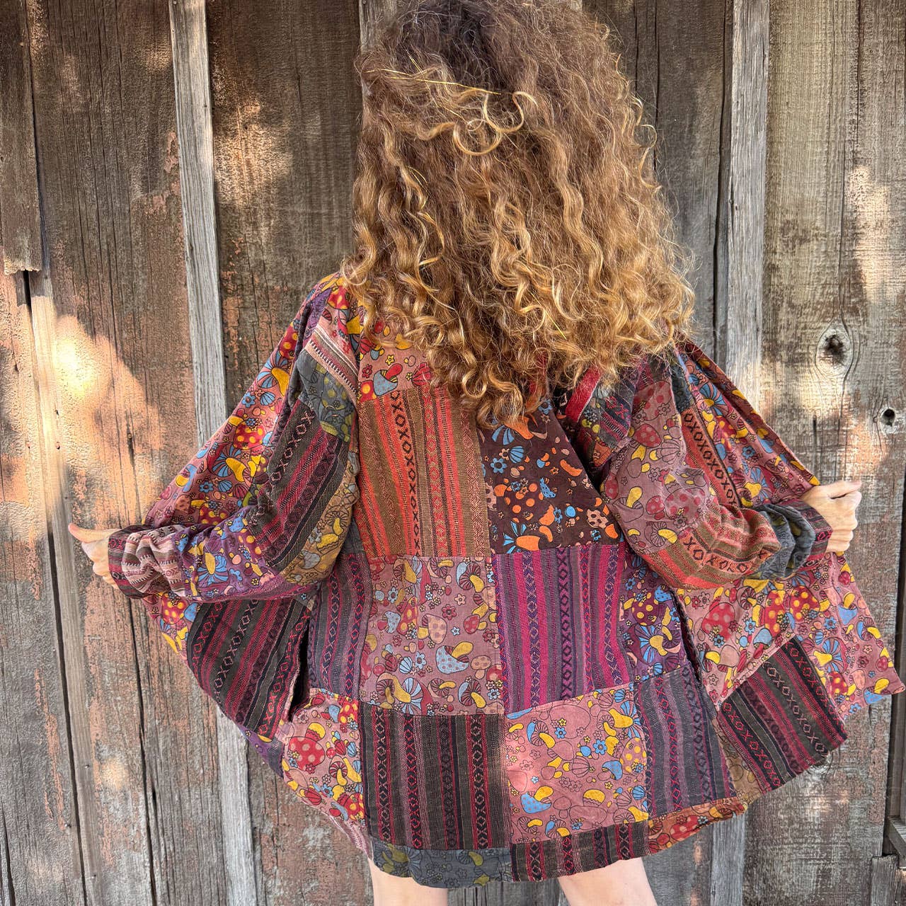 Mushroom Print Patchwork Kimono Jacket
