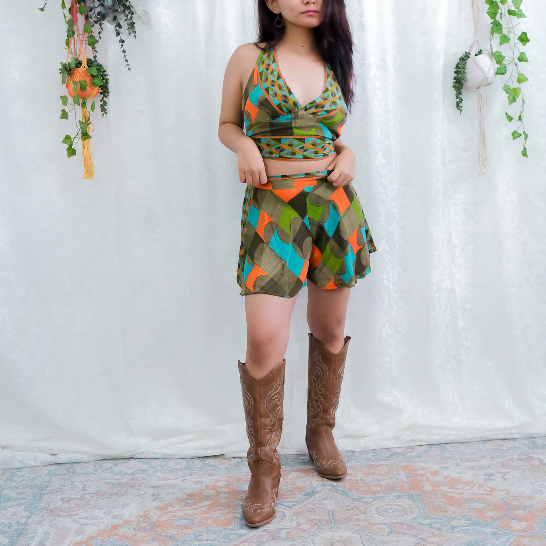 Boho Hippie Festival Two Piece Shorts with Halter Top