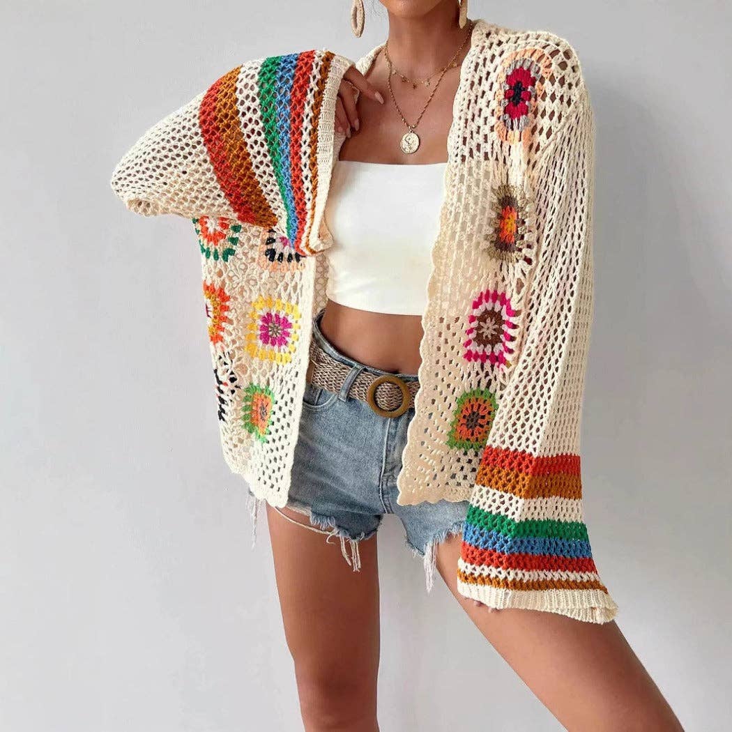 Crosa - Bohemian Rainbow Crochet Cardigan
