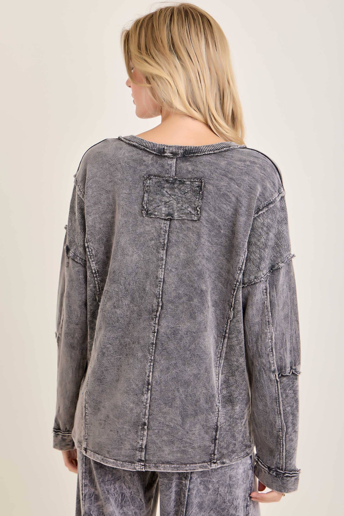 Mineral Washed Sweater Weather Vneck Knitted Top