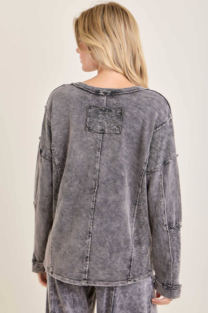 Mineral Washed Sweater Weather Vneck Knitted Top