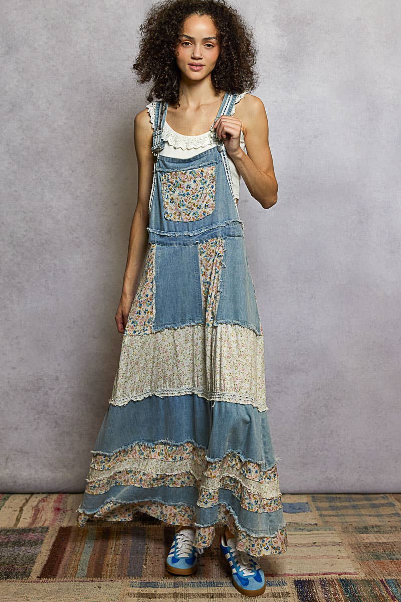 Front Pocket Floral Contrast Dress