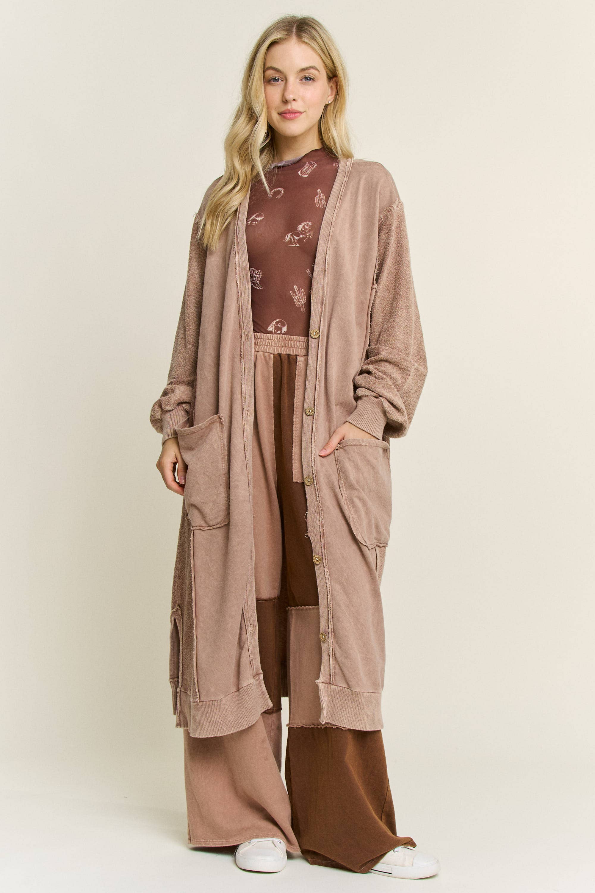 Mineral Wash Soft French Terry Oversized Cardigan