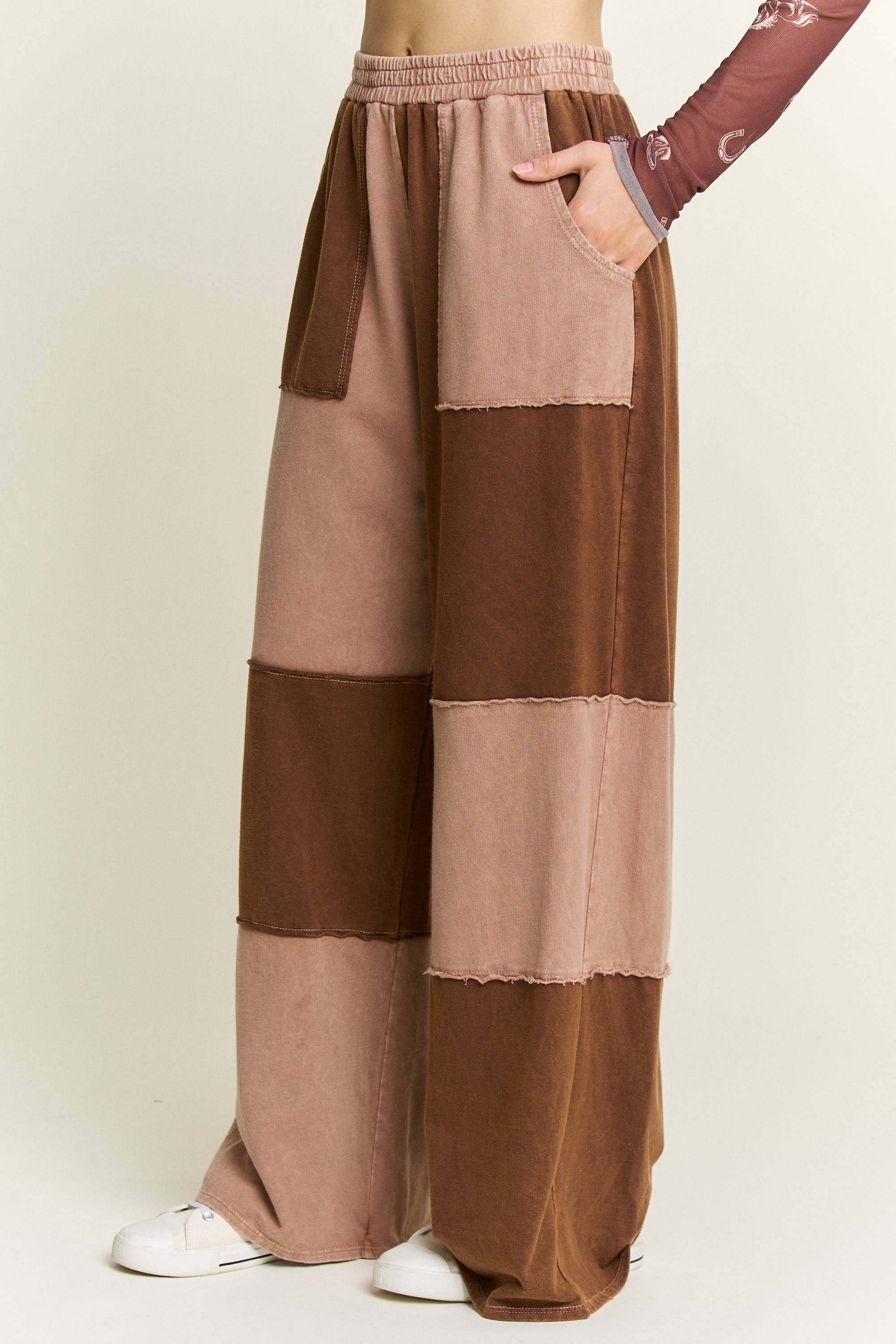 Mineral Wash Color Block Wideleg Lounge Pants