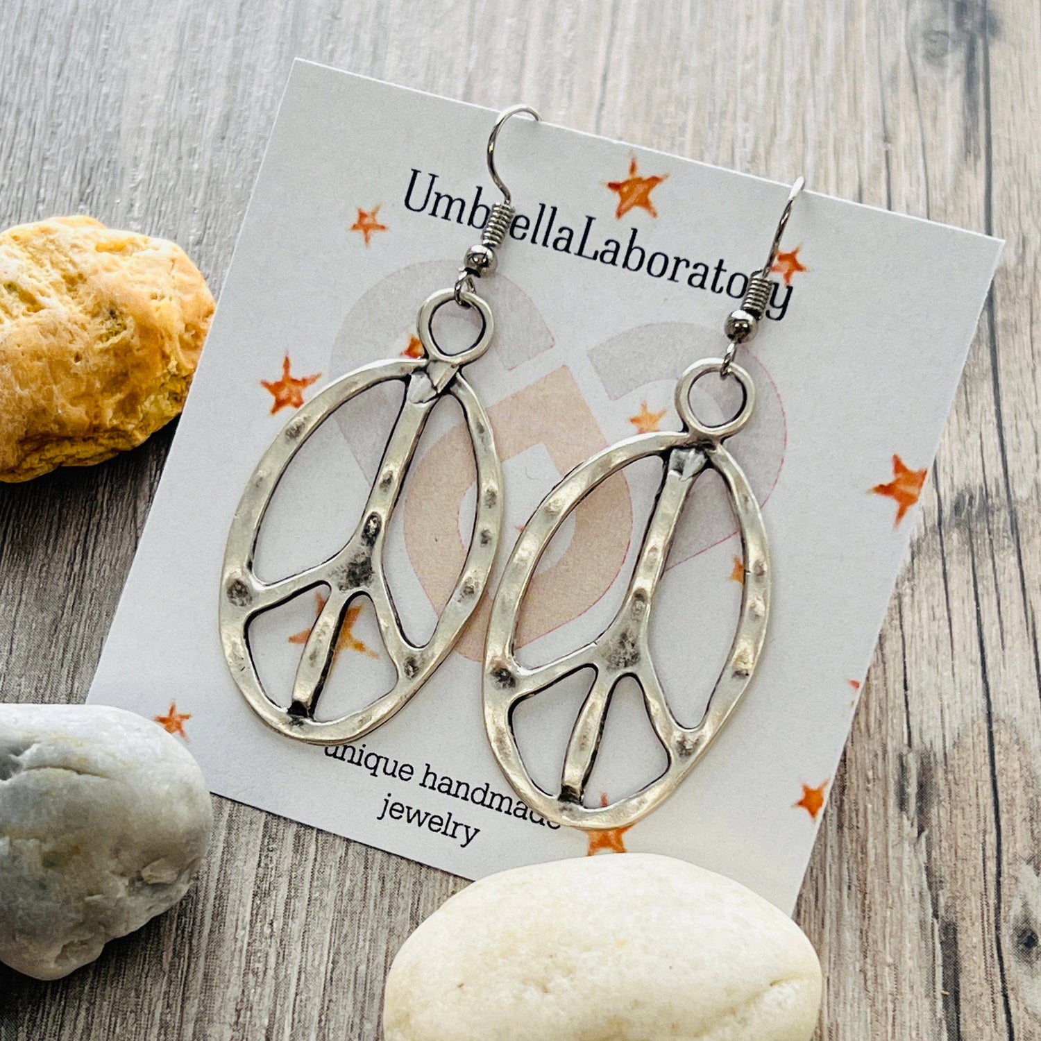 Peace Sign Earrings Oval