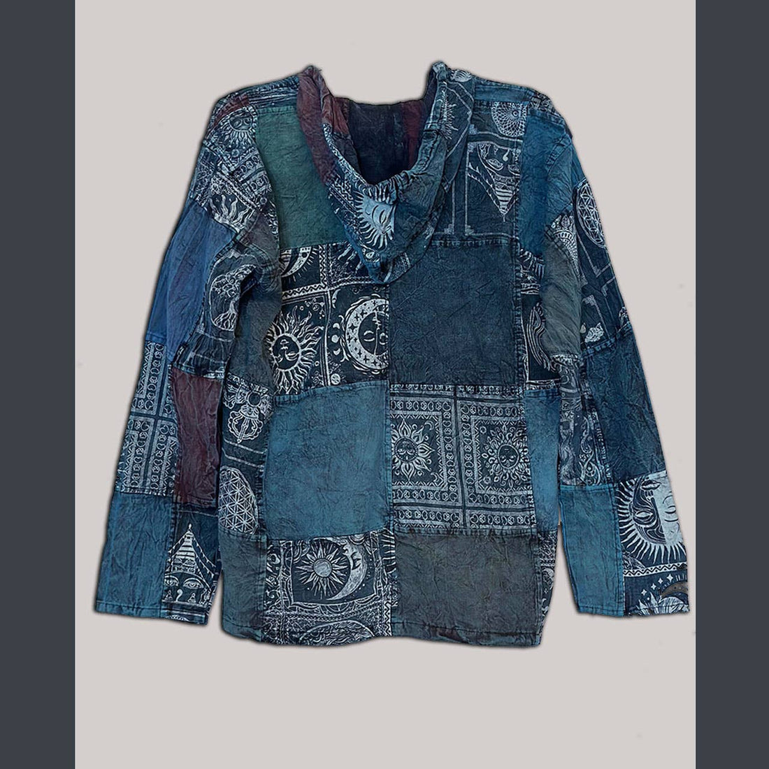 Cotton Celestial Print and Solid Patch Hoodie