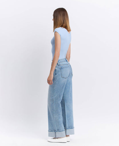 LOW RISE CUFFED BAGGY WIDE JEANS