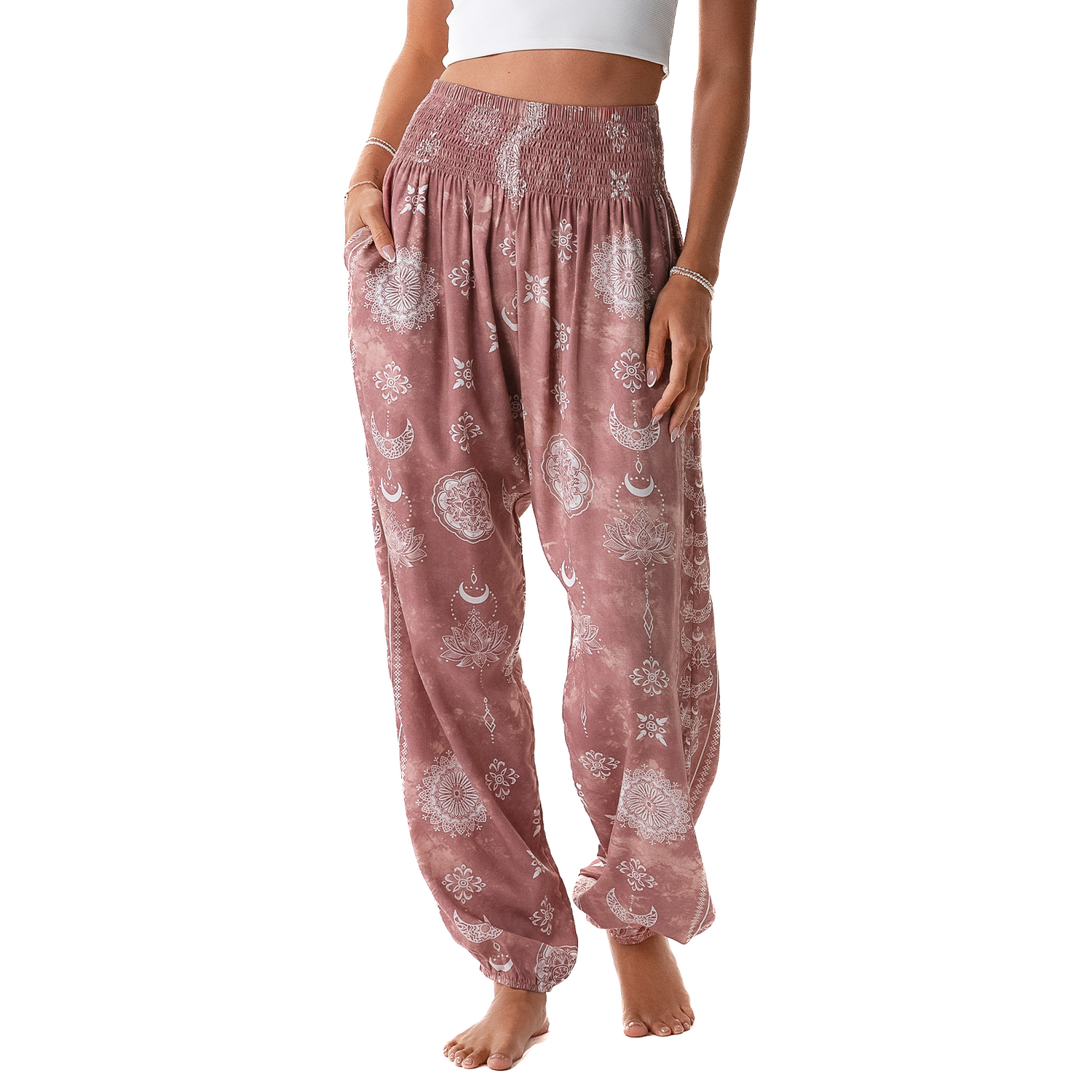 Dusty Rose Lotus Moon Harem Pants: Petite
