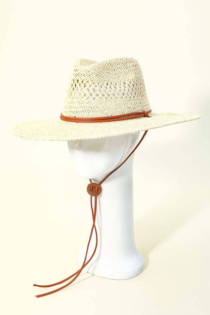 Thin Strap Braided Weave Sun Hat: BK