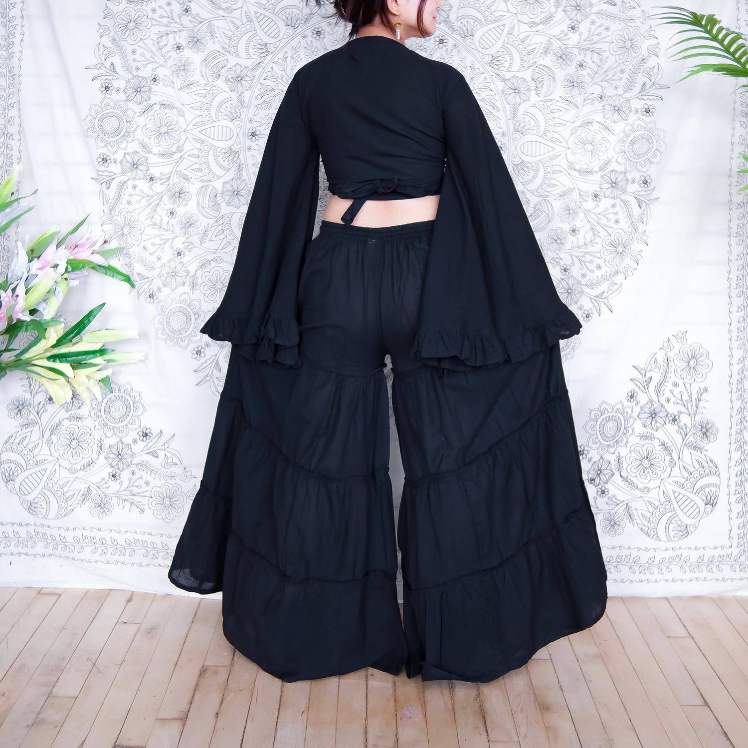 Cotton Flowy Tiered Pant with Ruffle Sleeve Set