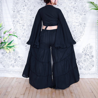 Cotton Flowy Tiered Pant with Ruffle Sleeve Set