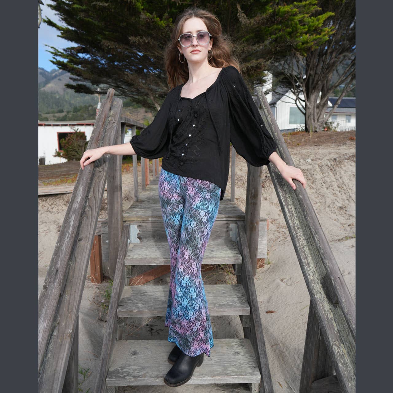 Boho Hippie Crepe Rayon Tunic W/ Embroidery &amp; Mirrors