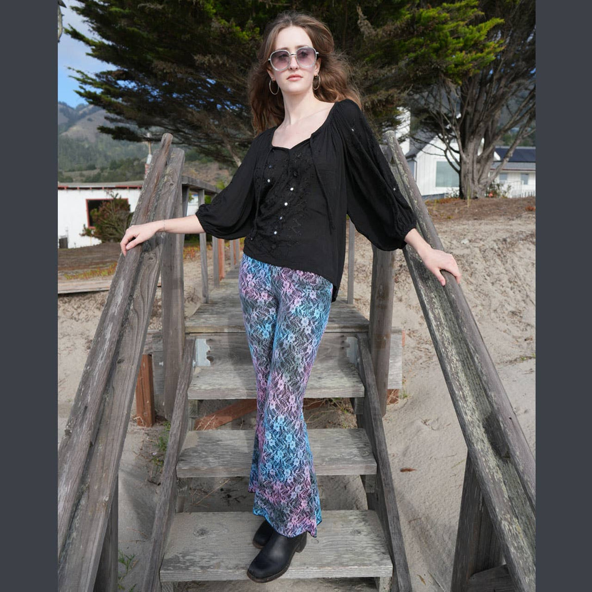 Boho Hippie Crepe Rayon Tunic W/ Embroidery &amp; Mirrors