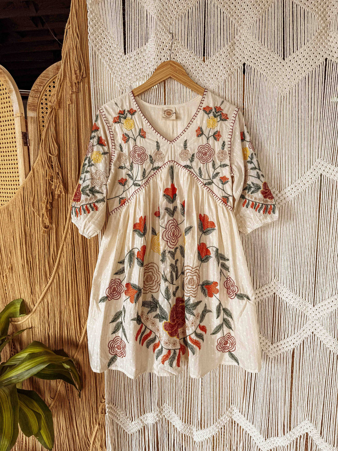 Boho Embroidered Floral Cotton Dress