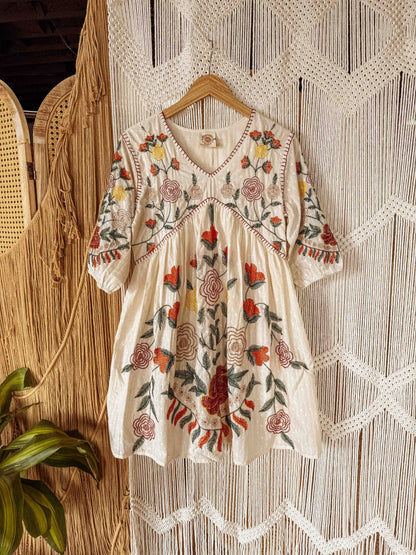 Boho Embroidered Floral Cotton Dress