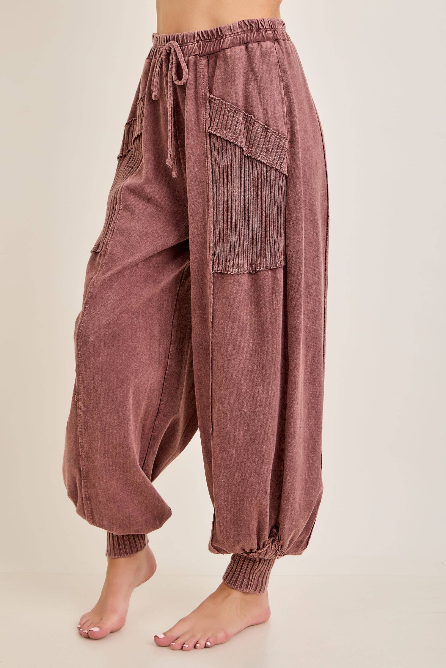 Zen Mineral Washed Ribbed Lounge Balloon Pants