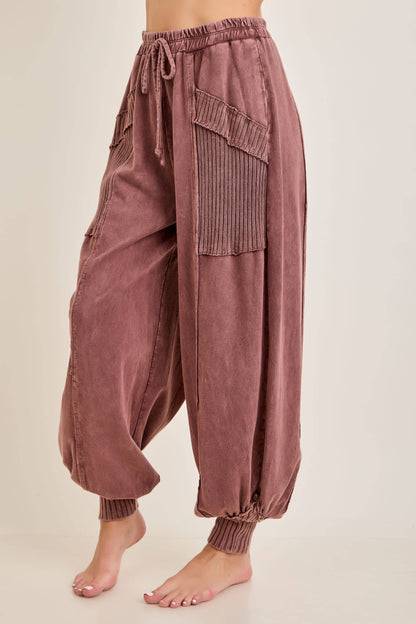 Zen Mineral Washed Ribbed Lounge Balloon Pants