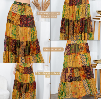 Bohemian Patchwork Maxi Skirt