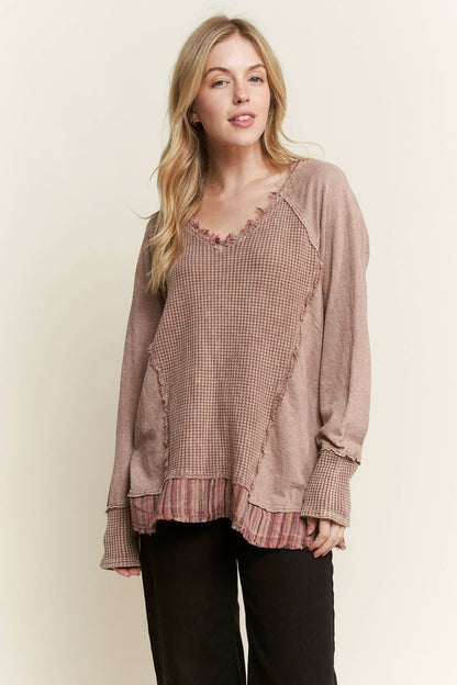 Mineral Wash Frayed Stripe Waffle Melangie Knittop