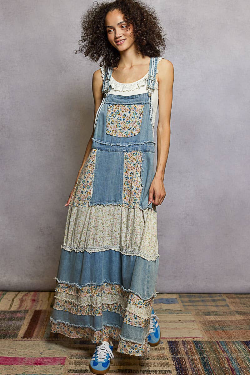Front Pocket Floral Contrast Dress