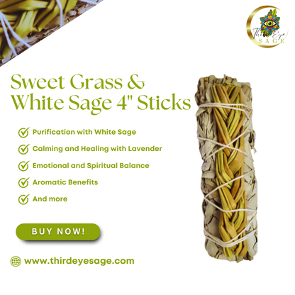 Sweet Grass &amp; White Sage 4" Smudge Sticks