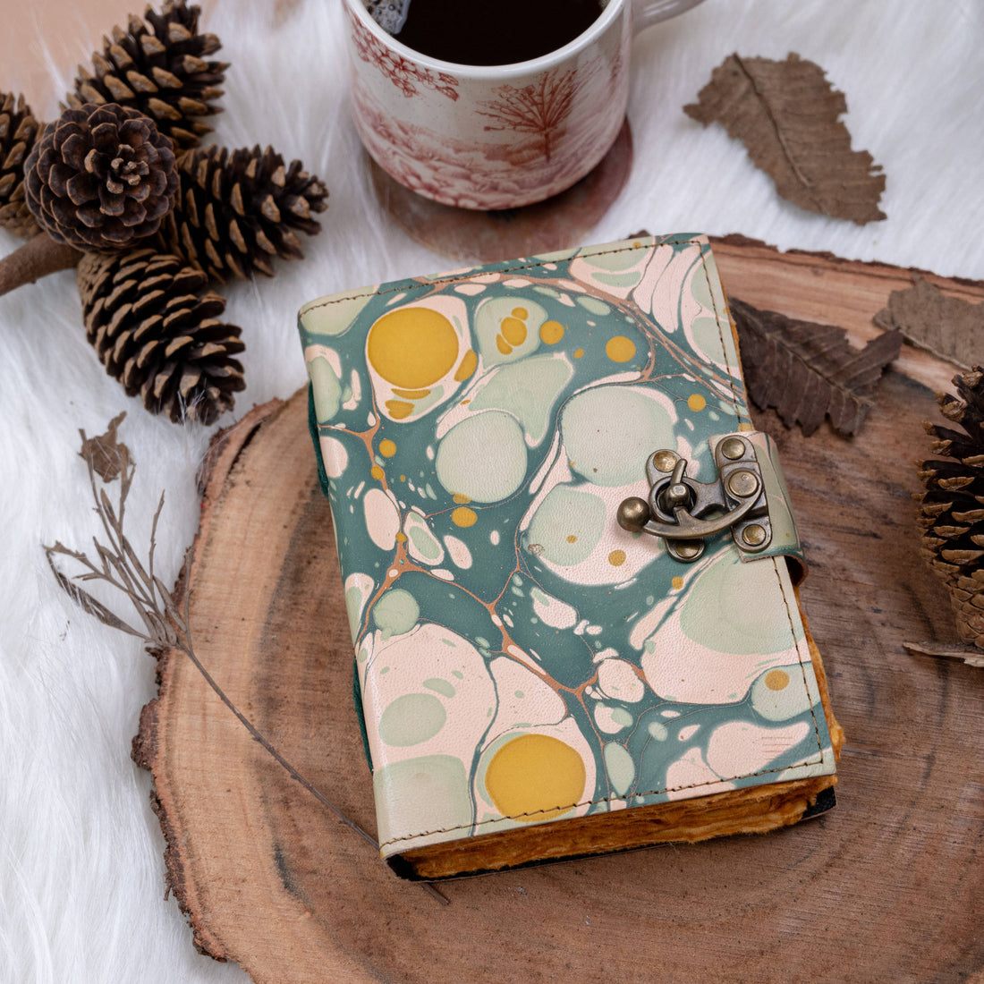 Leather Journal with Hand Marble Print