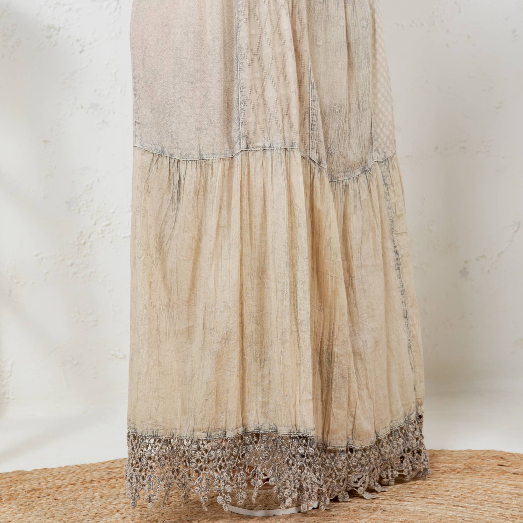 Boho-Inspired Long Denim Pants with Solid Patches