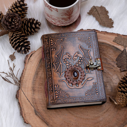 Leather Journal with Stone and Dragon