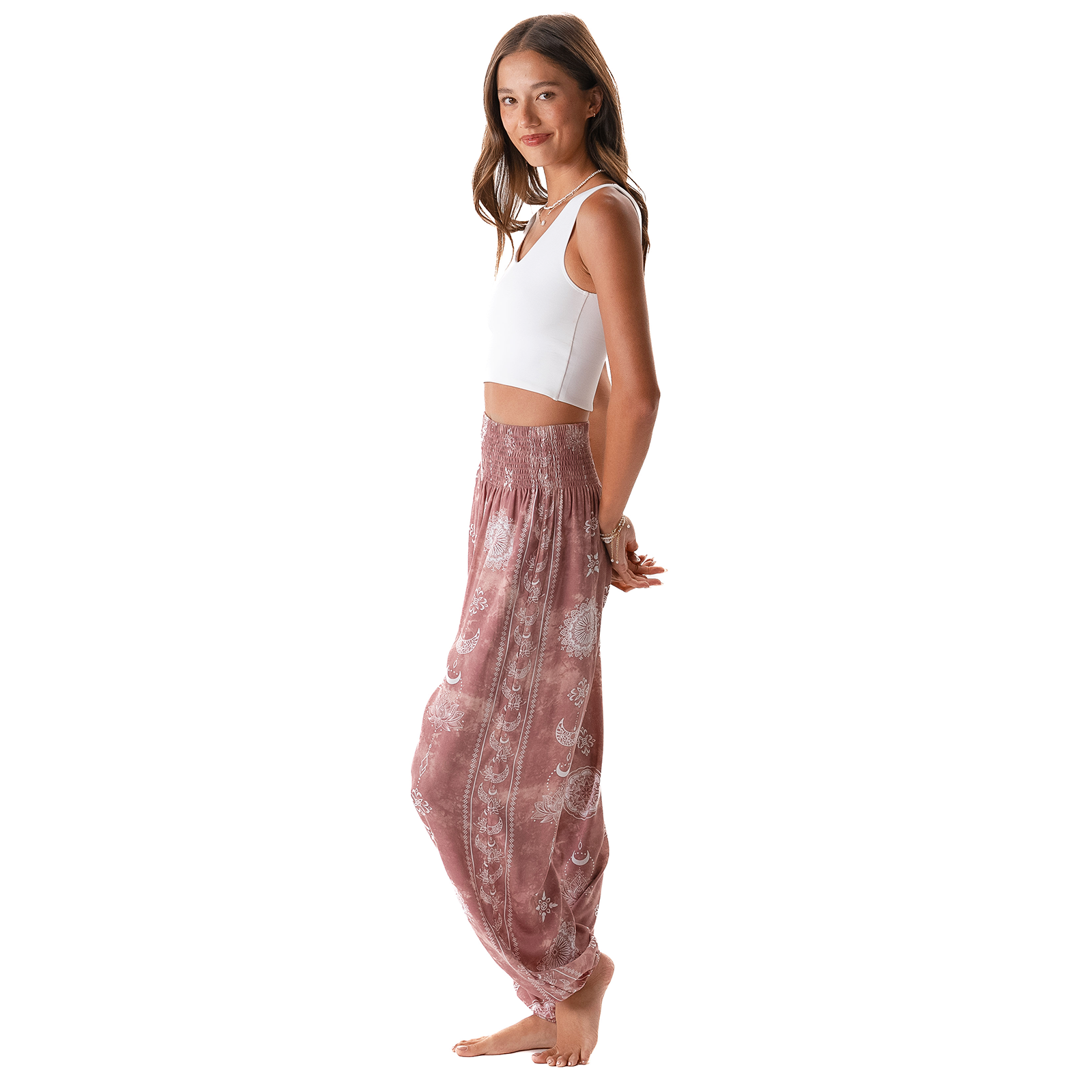 Dusty Rose Lotus Moon Harem Pants: Petite