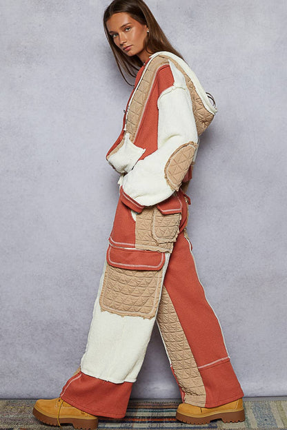 Quilted Contrast Casual Solid Knit Pants