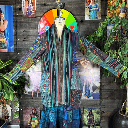Mushroom Print Patchwork Kimono Jacket