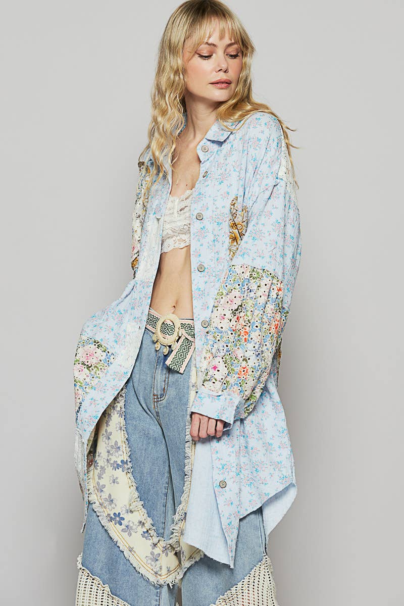 Long Sleeve Gauze Floral Peace Shirt