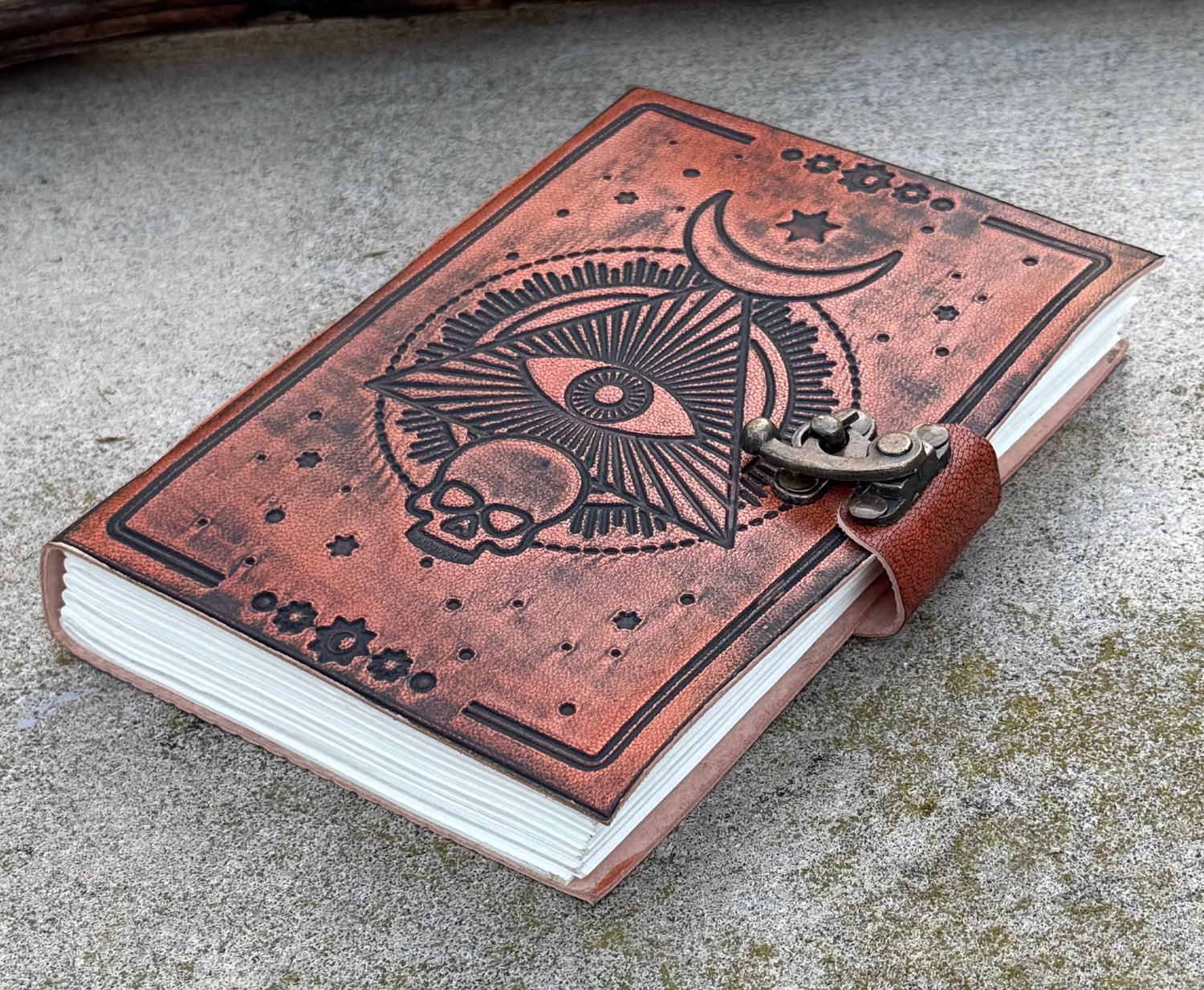 Leather Journal Embossed Triple Moon Goddess