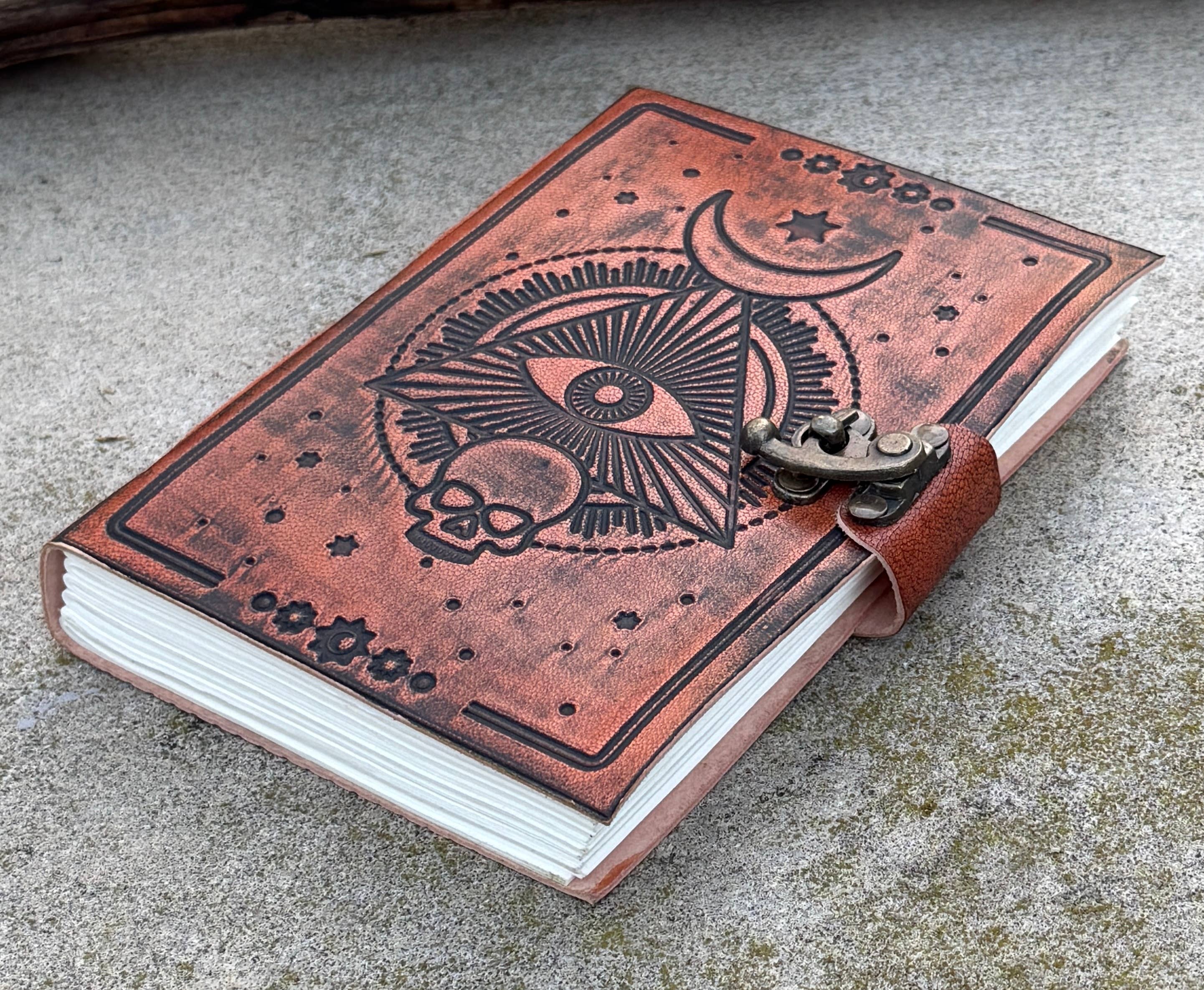 Leather Journal Embossed Triple Moon Goddess