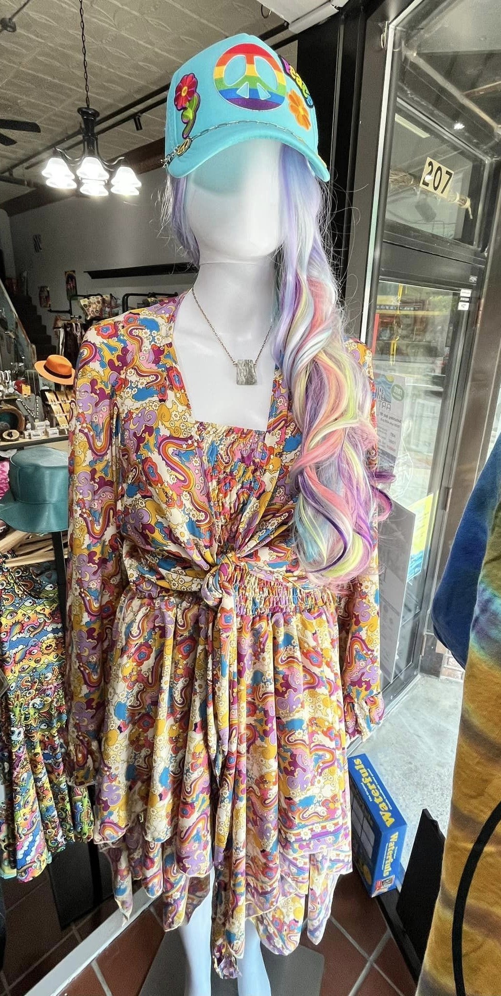 2 Piece Matching Set - Hippie Bohemian Fairy Bell Sleeve Top and Dress Rainbow / Regular 2 Piece Matching Set - Hippie Bohemian Fairy Bell Sleeve Top and Dress Rainbow / Regular