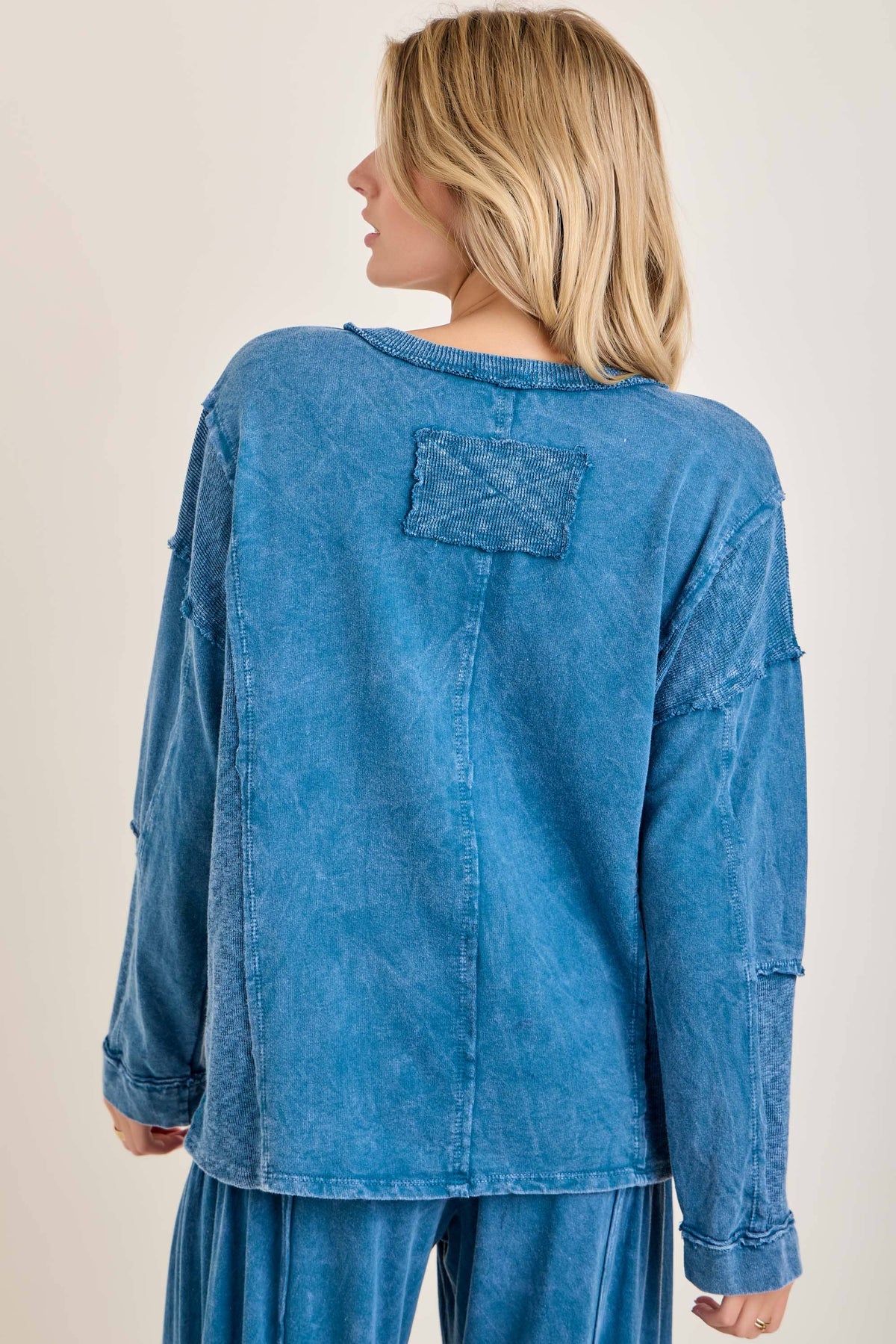 Mineral Washed Sweater Weather Vneck Knitted Top
