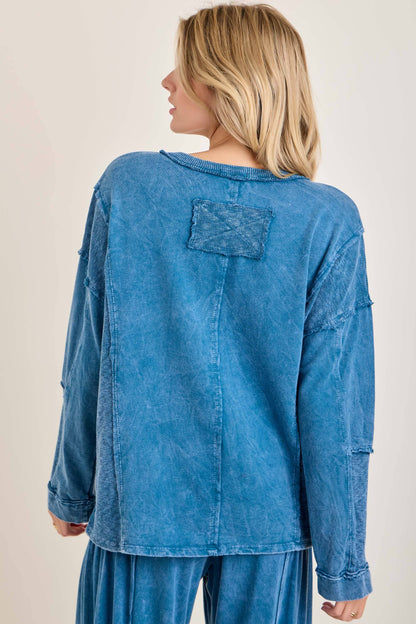 Mineral Washed Sweater Weather Vneck Knitted Top