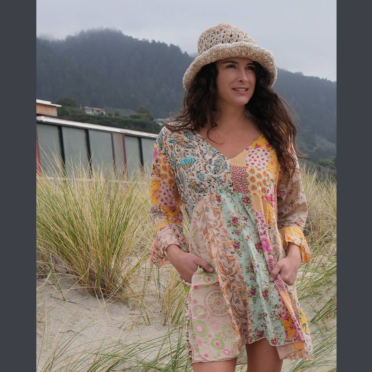 Floral Patchwork 1/2 Sleeve Kurtha Top
